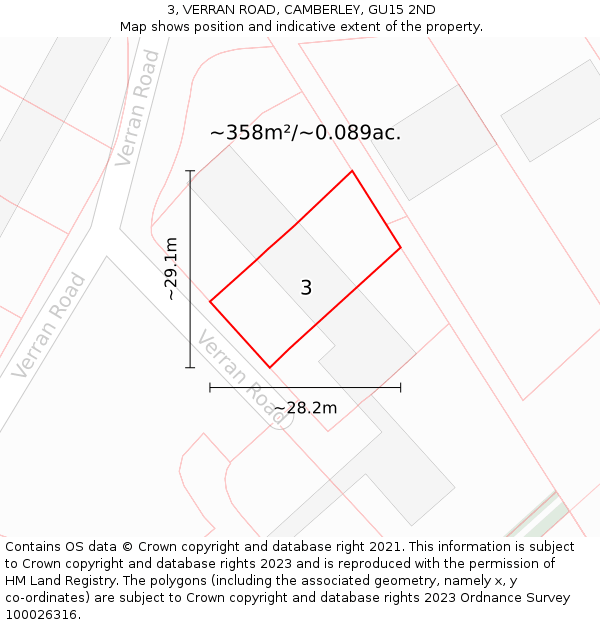 3, VERRAN ROAD, CAMBERLEY, GU15 2ND: Plot and title map