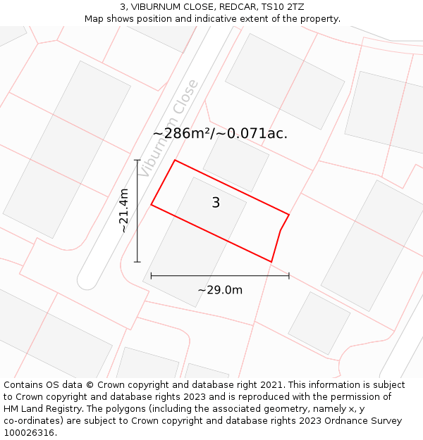 3, VIBURNUM CLOSE, REDCAR, TS10 2TZ: Plot and title map