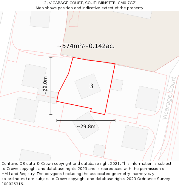 3, VICARAGE COURT, SOUTHMINSTER, CM0 7GZ: Plot and title map