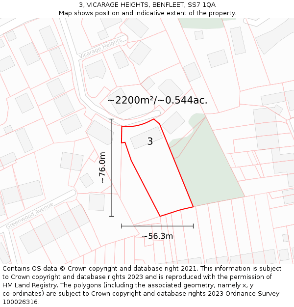 3, VICARAGE HEIGHTS, BENFLEET, SS7 1QA: Plot and title map