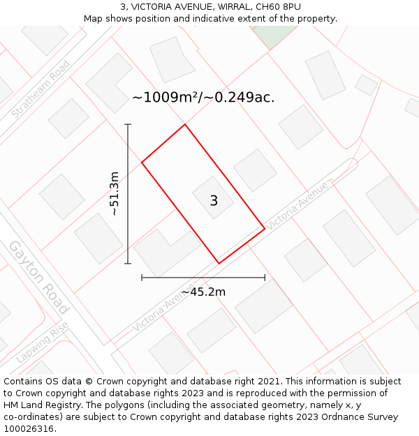 3, VICTORIA AVENUE, WIRRAL, CH60 8PU: Plot and title map