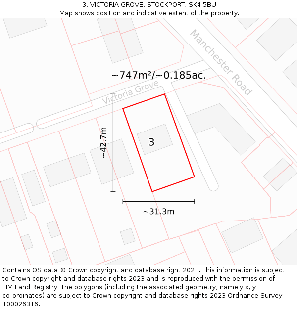 3, VICTORIA GROVE, STOCKPORT, SK4 5BU: Plot and title map