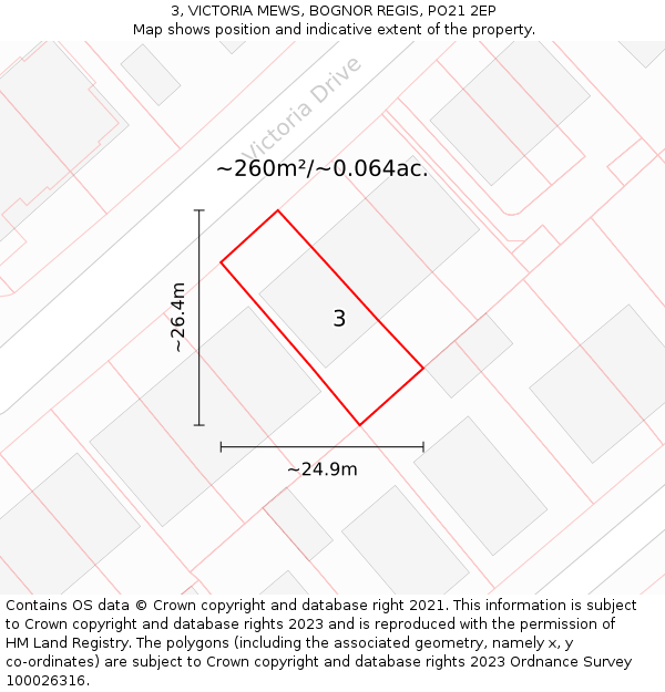 3, VICTORIA MEWS, BOGNOR REGIS, PO21 2EP: Plot and title map