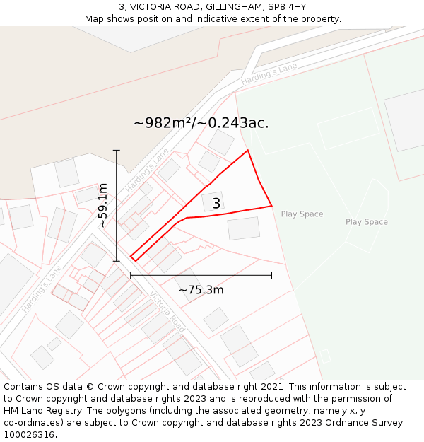 3, VICTORIA ROAD, GILLINGHAM, SP8 4HY: Plot and title map