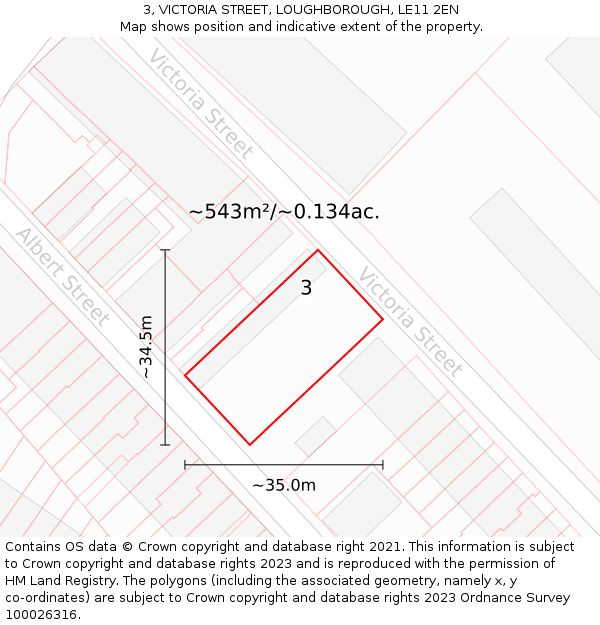 3, VICTORIA STREET, LOUGHBOROUGH, LE11 2EN: Plot and title map