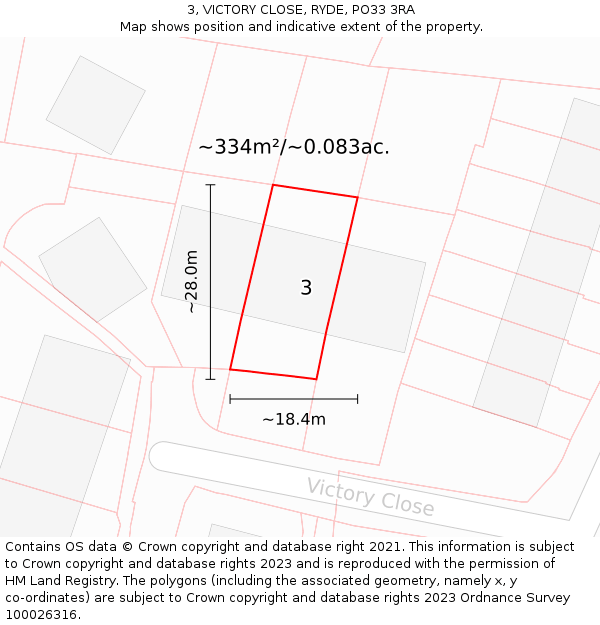 3, VICTORY CLOSE, RYDE, PO33 3RA: Plot and title map