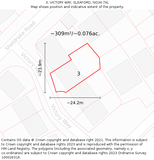 3, VICTORY WAY, SLEAFORD, NG34 7XL: Plot and title map