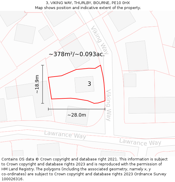 3, VIKING WAY, THURLBY, BOURNE, PE10 0HX: Plot and title map