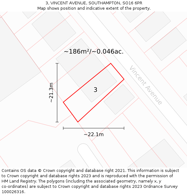 3, VINCENT AVENUE, SOUTHAMPTON, SO16 6PR: Plot and title map