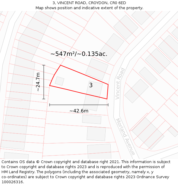 3, VINCENT ROAD, CROYDON, CR0 6ED: Plot and title map