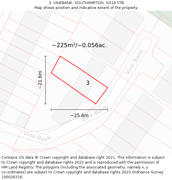 3, VINEBANK, SOUTHAMPTON, SO18 5TB: Plot and title map