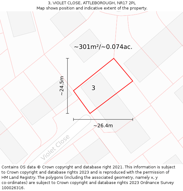 3, VIOLET CLOSE, ATTLEBOROUGH, NR17 2PL: Plot and title map