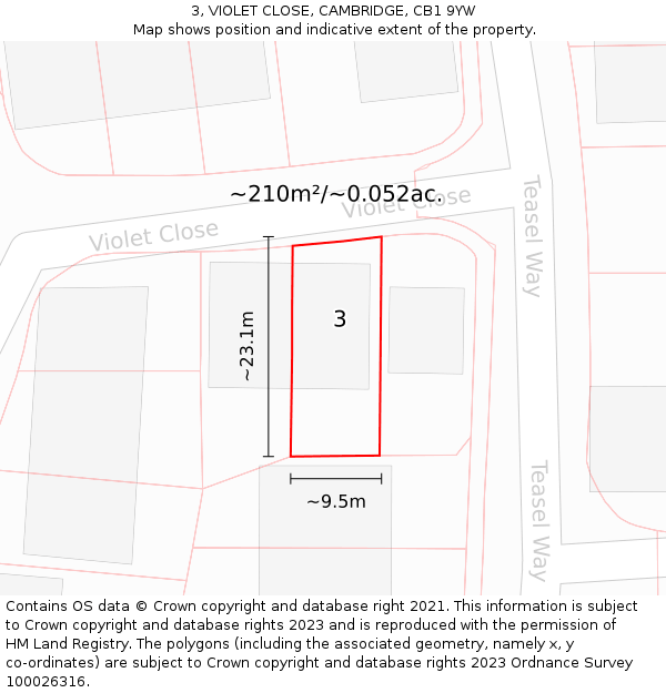 3, VIOLET CLOSE, CAMBRIDGE, CB1 9YW: Plot and title map