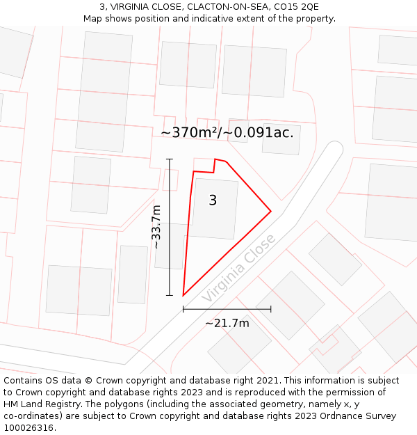 3, VIRGINIA CLOSE, CLACTON-ON-SEA, CO15 2QE: Plot and title map
