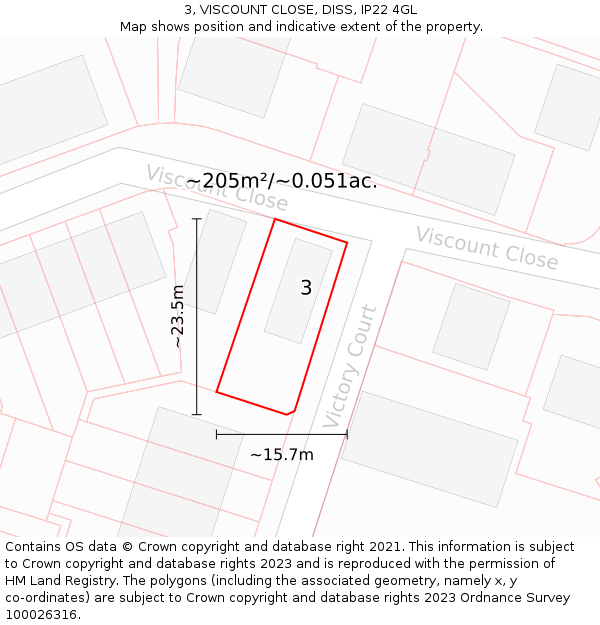 3, VISCOUNT CLOSE, DISS, IP22 4GL: Plot and title map