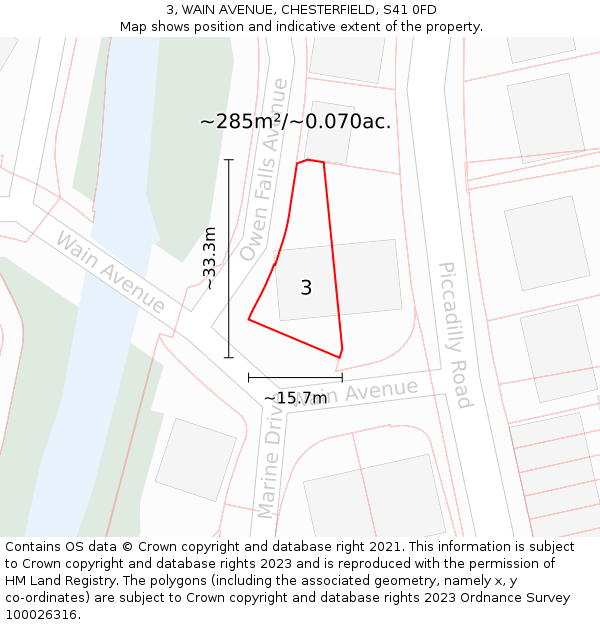 3, WAIN AVENUE, CHESTERFIELD, S41 0FD: Plot and title map