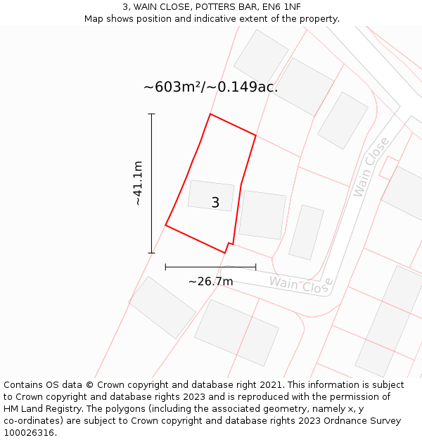 3, WAIN CLOSE, POTTERS BAR, EN6 1NF: Plot and title map