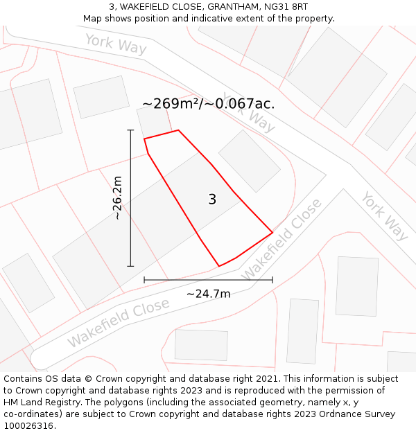 3, WAKEFIELD CLOSE, GRANTHAM, NG31 8RT: Plot and title map