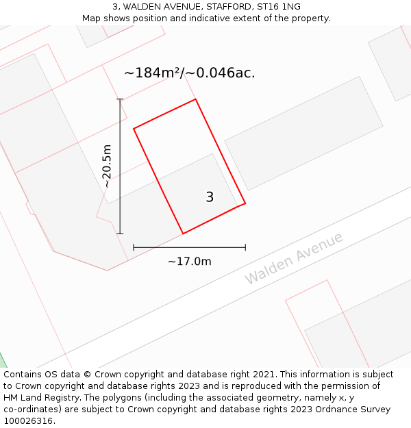 3, WALDEN AVENUE, STAFFORD, ST16 1NG: Plot and title map