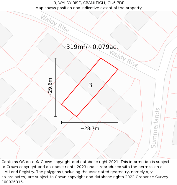 3, WALDY RISE, CRANLEIGH, GU6 7DF: Plot and title map