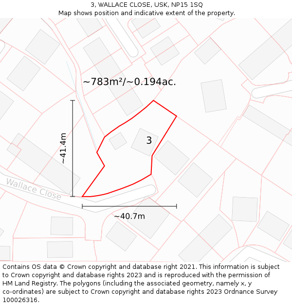 3, WALLACE CLOSE, USK, NP15 1SQ: Plot and title map