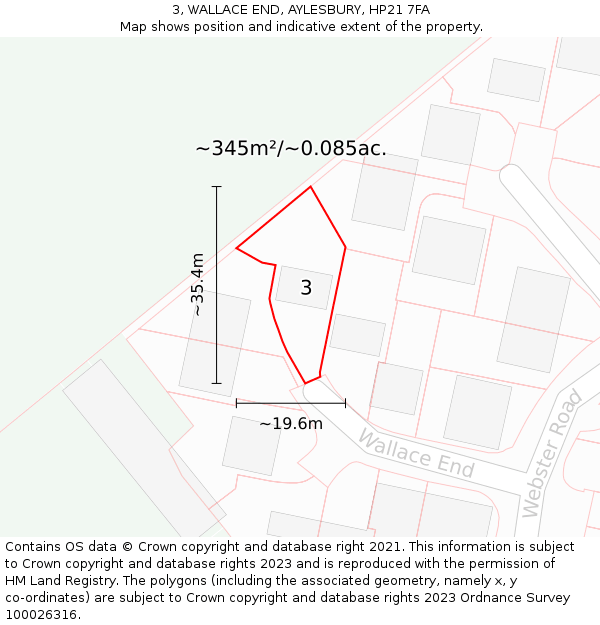 3, WALLACE END, AYLESBURY, HP21 7FA: Plot and title map