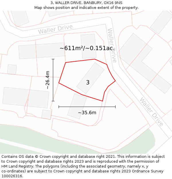 3, WALLER DRIVE, BANBURY, OX16 9NS: Plot and title map
