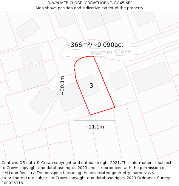 3, WALMER CLOSE, CROWTHORNE, RG45 6RF: Plot and title map