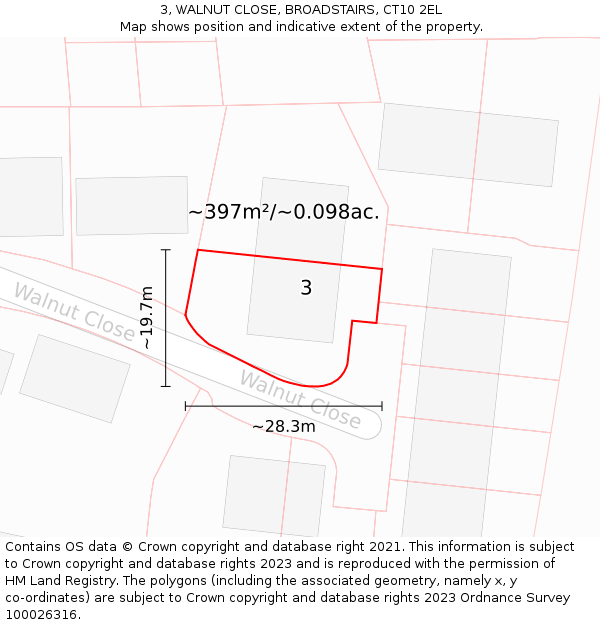 3, WALNUT CLOSE, BROADSTAIRS, CT10 2EL: Plot and title map