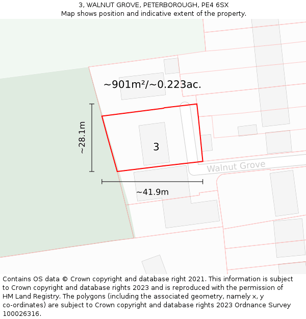 3, WALNUT GROVE, PETERBOROUGH, PE4 6SX: Plot and title map