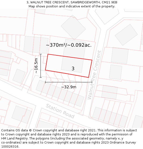 3, WALNUT TREE CRESCENT, SAWBRIDGEWORTH, CM21 9EB: Plot and title map