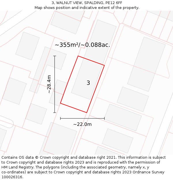 3, WALNUT VIEW, SPALDING, PE12 6FF: Plot and title map