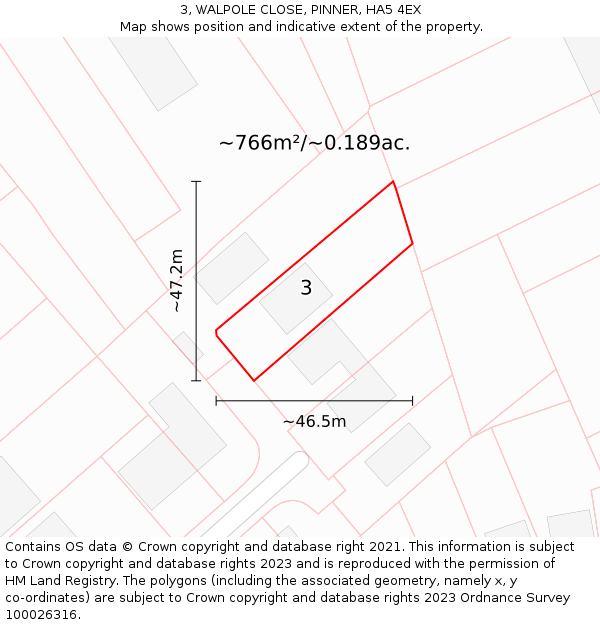 3, WALPOLE CLOSE, PINNER, HA5 4EX: Plot and title map