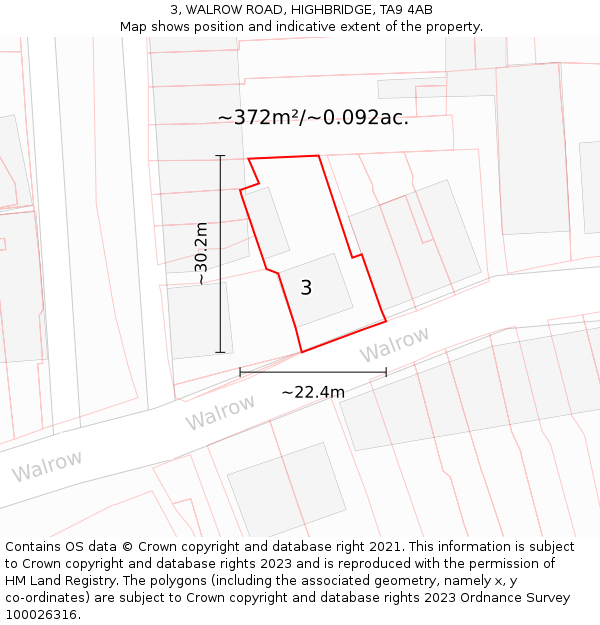 3, WALROW ROAD, HIGHBRIDGE, TA9 4AB: Plot and title map