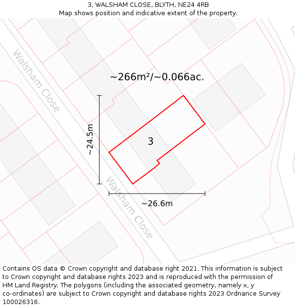 3, WALSHAM CLOSE, BLYTH, NE24 4RB: Plot and title map