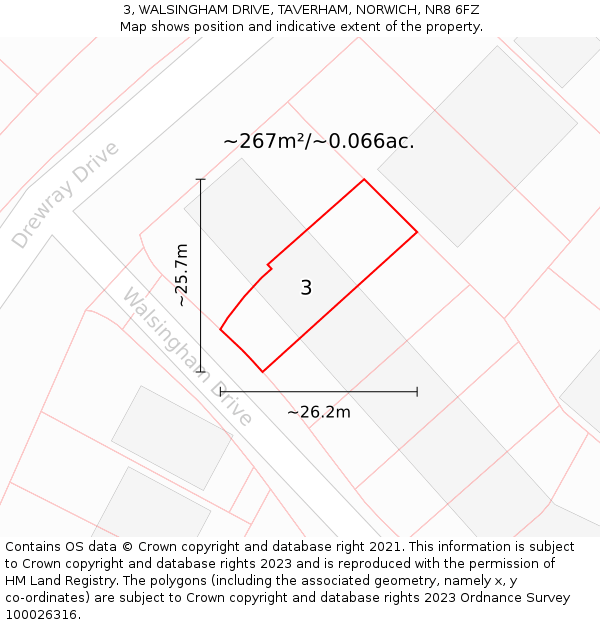 3, WALSINGHAM DRIVE, TAVERHAM, NORWICH, NR8 6FZ: Plot and title map