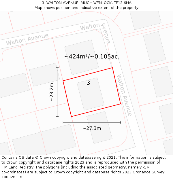 3, WALTON AVENUE, MUCH WENLOCK, TF13 6HA: Plot and title map