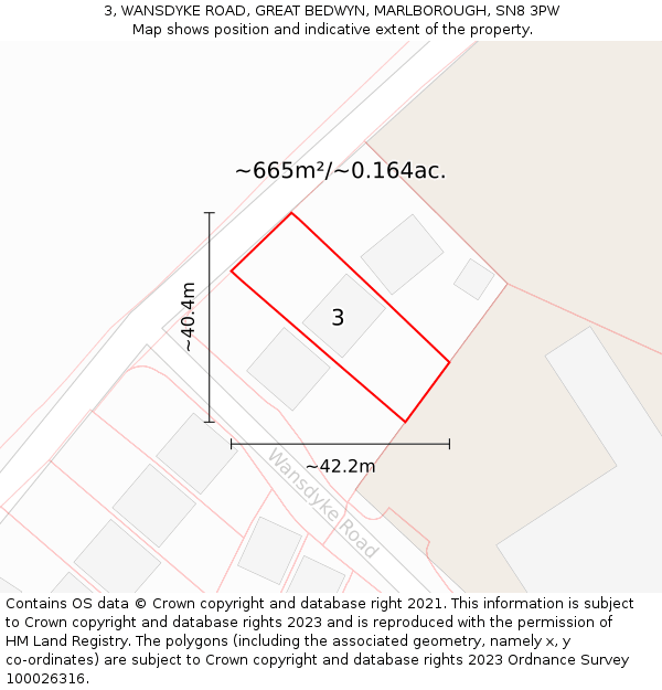 3, WANSDYKE ROAD, GREAT BEDWYN, MARLBOROUGH, SN8 3PW: Plot and title map