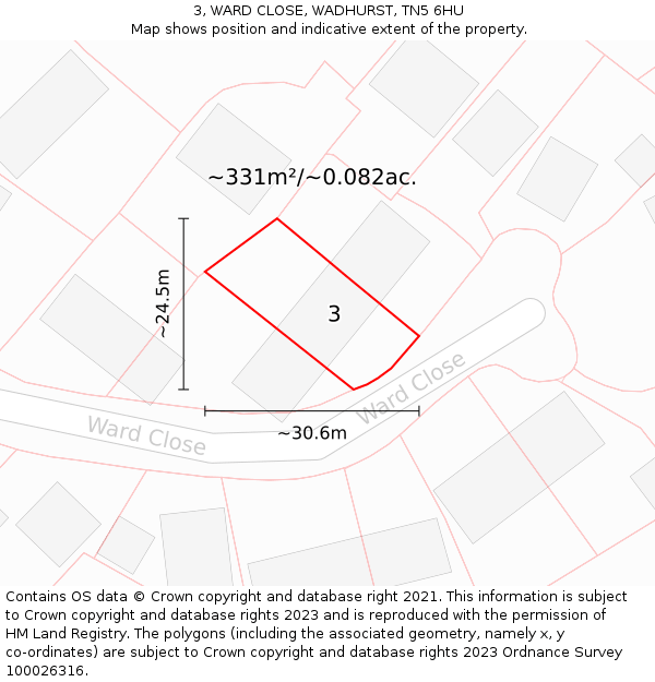 3, WARD CLOSE, WADHURST, TN5 6HU: Plot and title map