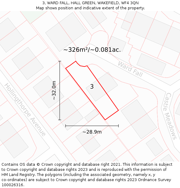 3, WARD FALL, HALL GREEN, WAKEFIELD, WF4 3QN: Plot and title map