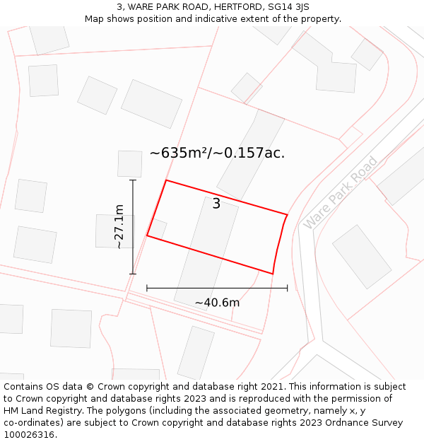 3, WARE PARK ROAD, HERTFORD, SG14 3JS: Plot and title map