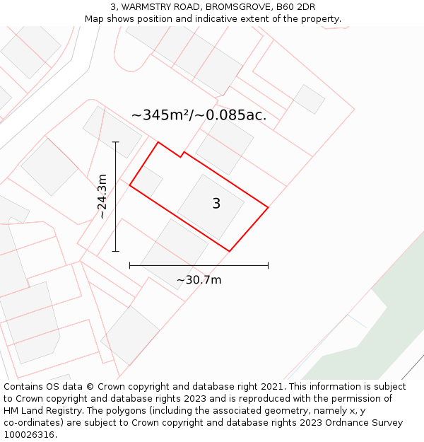 3, WARMSTRY ROAD, BROMSGROVE, B60 2DR: Plot and title map