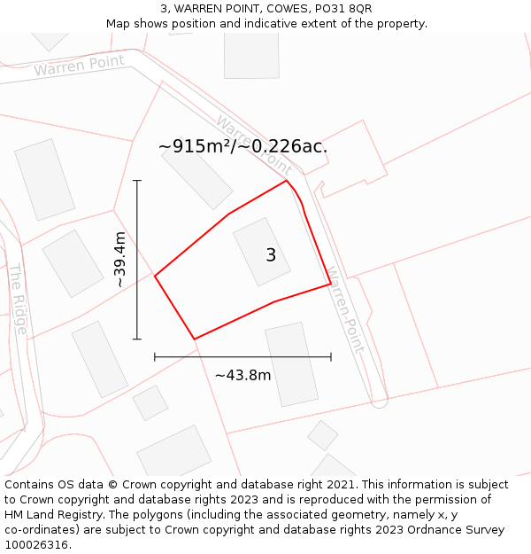 3, WARREN POINT, COWES, PO31 8QR: Plot and title map