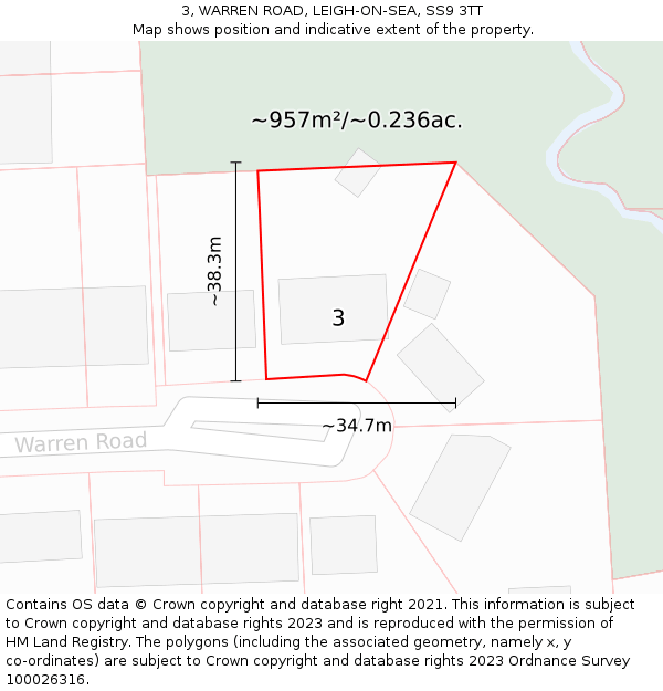 3, WARREN ROAD, LEIGH-ON-SEA, SS9 3TT: Plot and title map