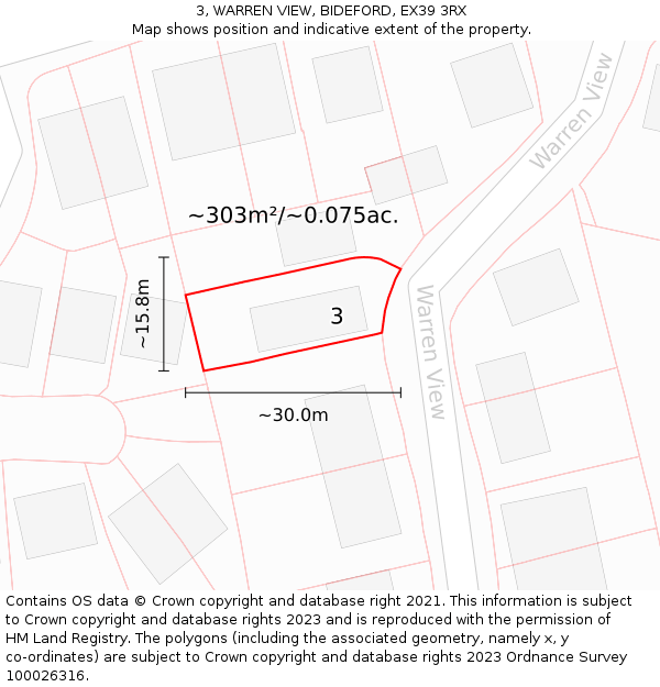 3, WARREN VIEW, BIDEFORD, EX39 3RX: Plot and title map