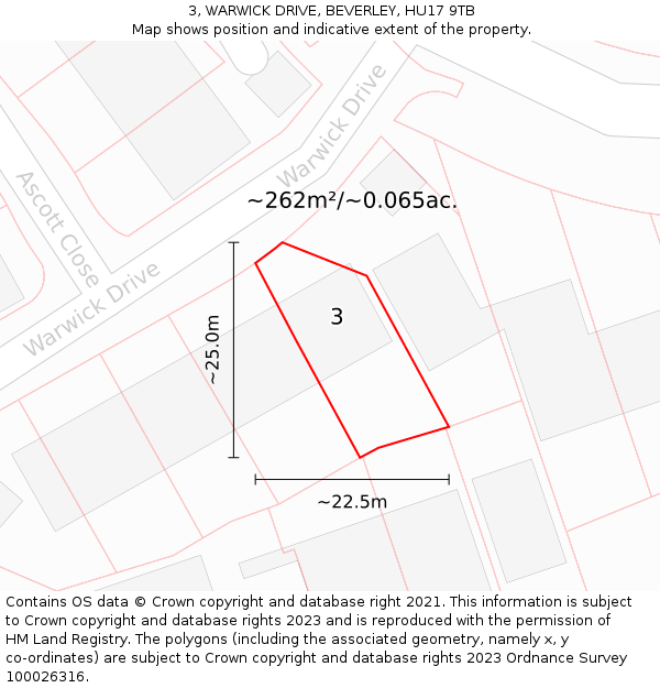 3, WARWICK DRIVE, BEVERLEY, HU17 9TB: Plot and title map