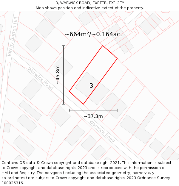 3, WARWICK ROAD, EXETER, EX1 3EY: Plot and title map