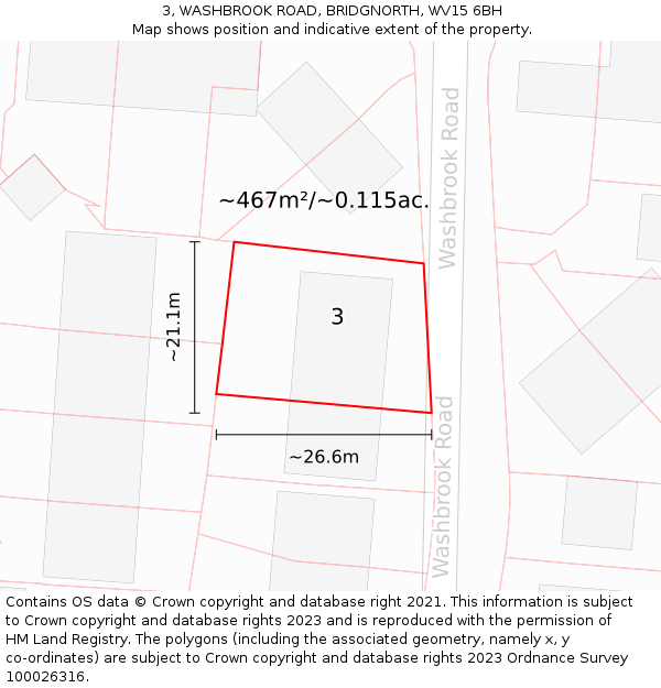 3, WASHBROOK ROAD, BRIDGNORTH, WV15 6BH: Plot and title map