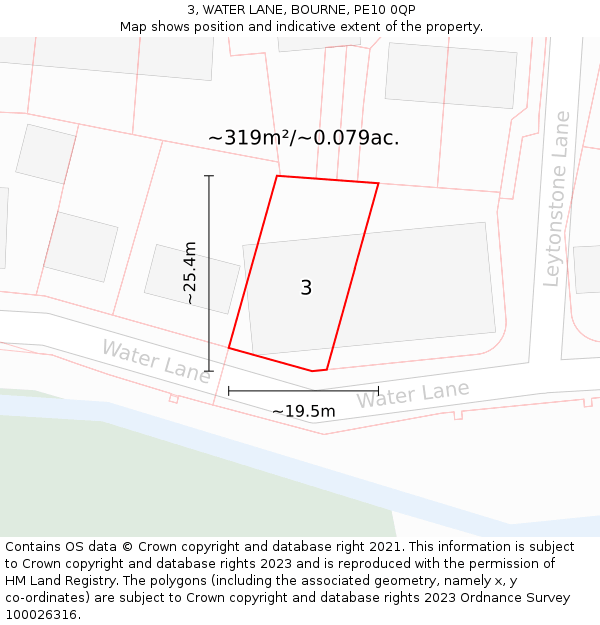 3, WATER LANE, BOURNE, PE10 0QP: Plot and title map
