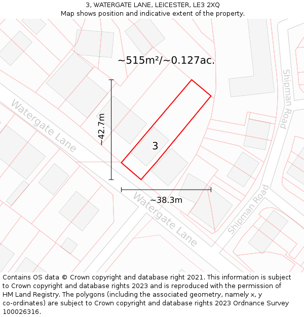 3, WATERGATE LANE, LEICESTER, LE3 2XQ: Plot and title map